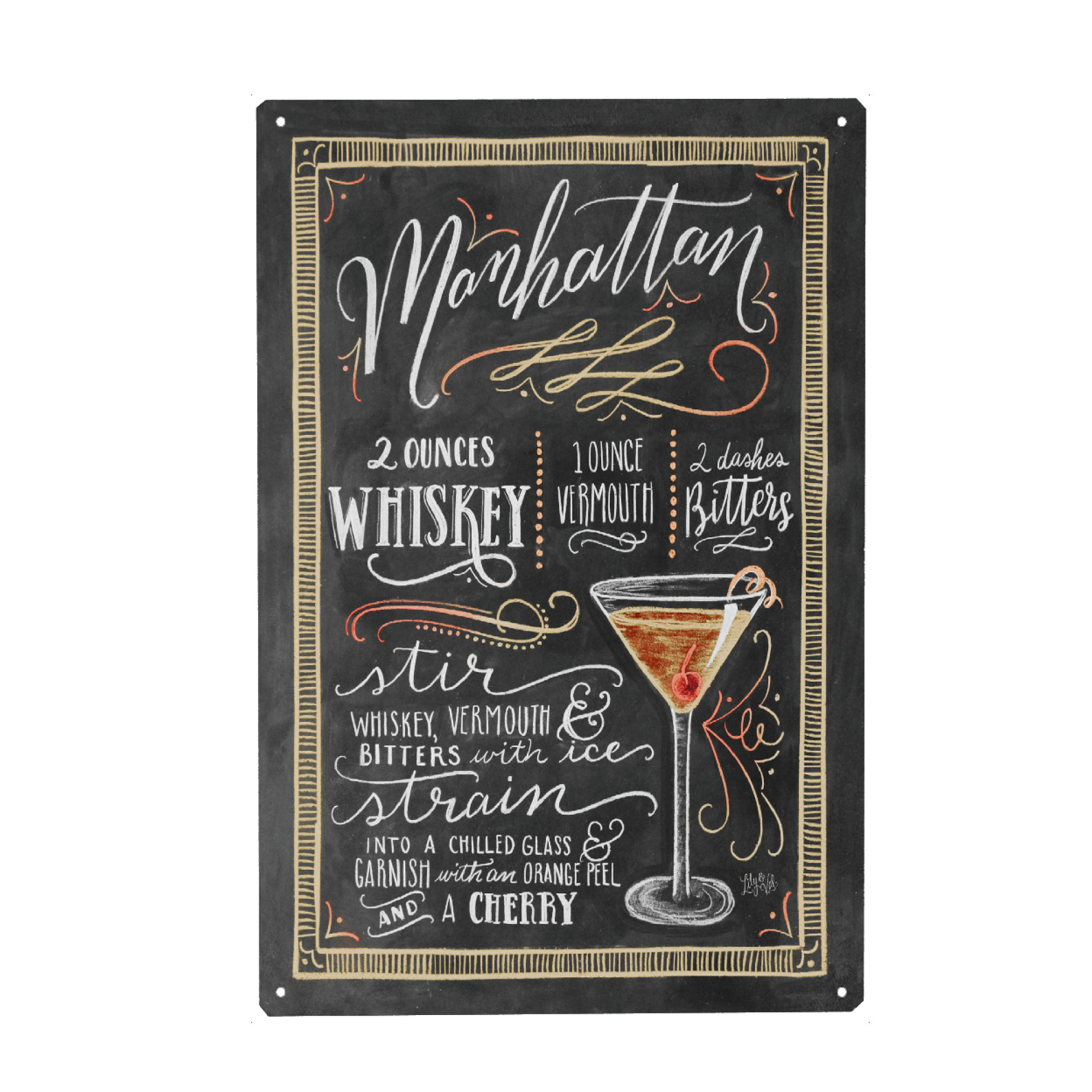 Metall Poster "Manhattan Cocktail" artboxONE - Typografie,Essen & Trinken,Essen & Trinken / Alkohol