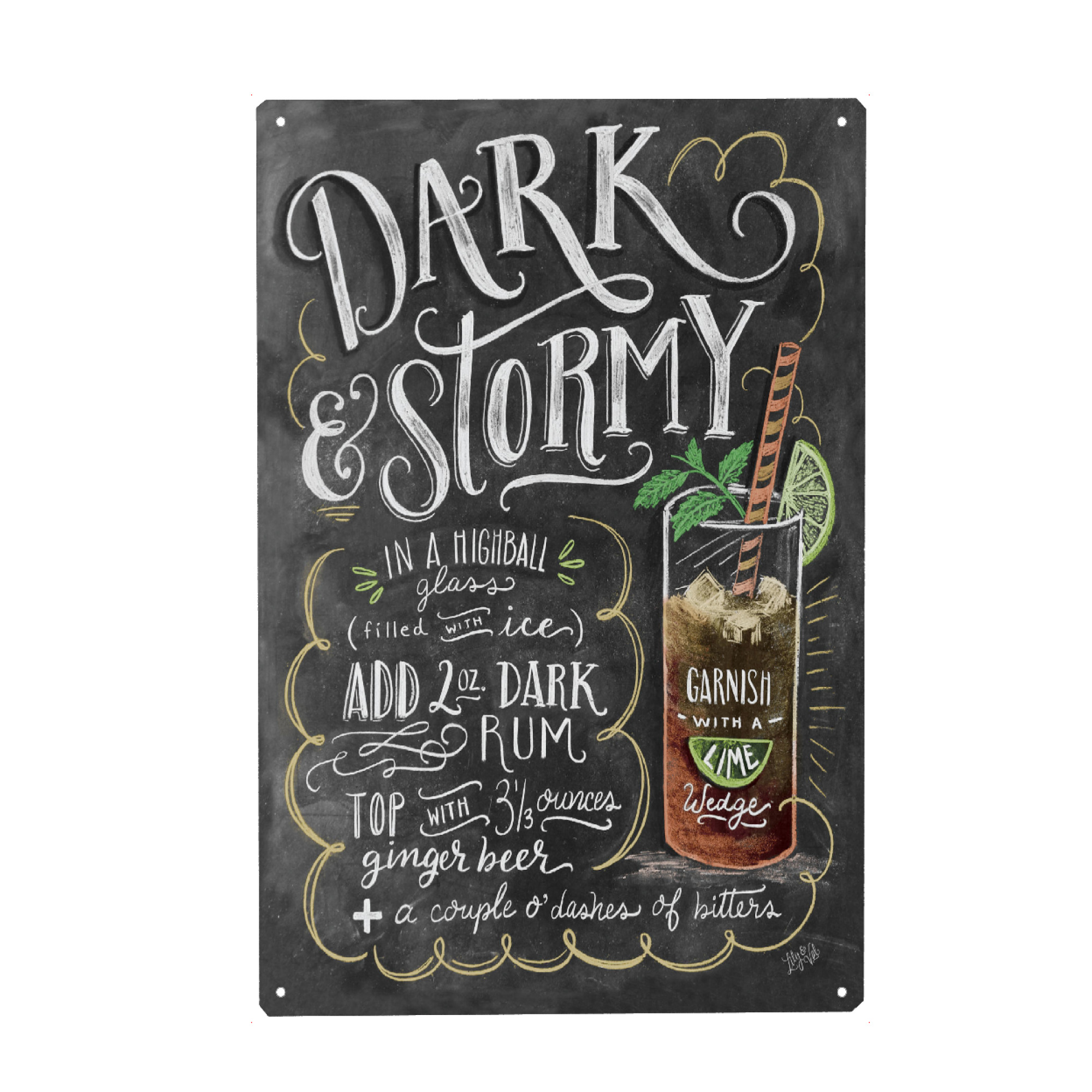 Metall Poster "Dark & Stormy Cocktail" artboxONE - Typografie,Essen & Trinken,Essen & Trinken / Alkohol
