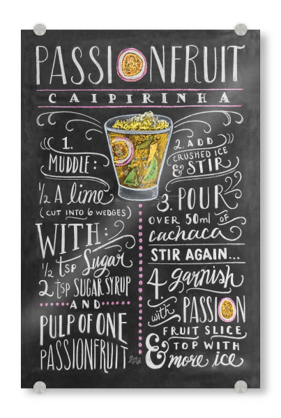 Acrylglasbild "Passion Fruit Caipirinha" artboxONE - Typografie,Essen & Trinken,Essen & Trinken / Alkohol
