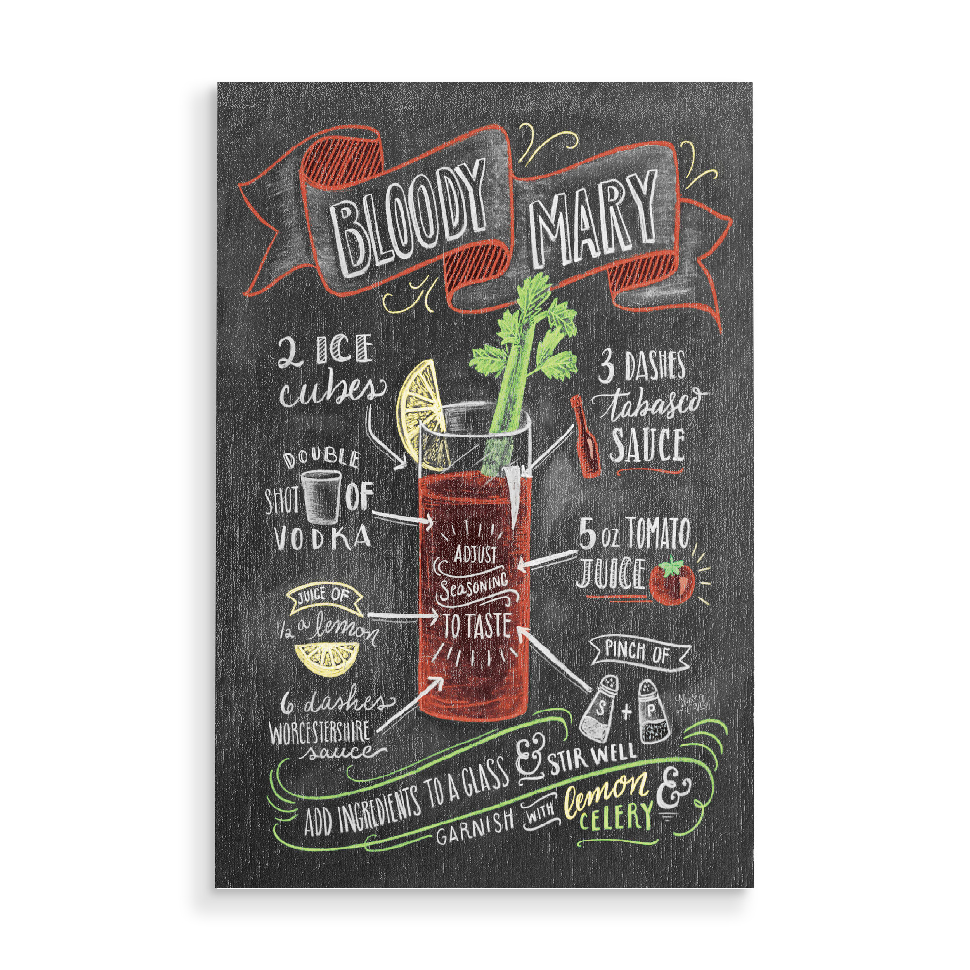 Holzbild "Bloody Mary 2" artboxONE - Typografie,Essen & Trinken,Essen & Trinken / Alkohol - Cocktail,Blutiger mary,Tomate,Alkohol