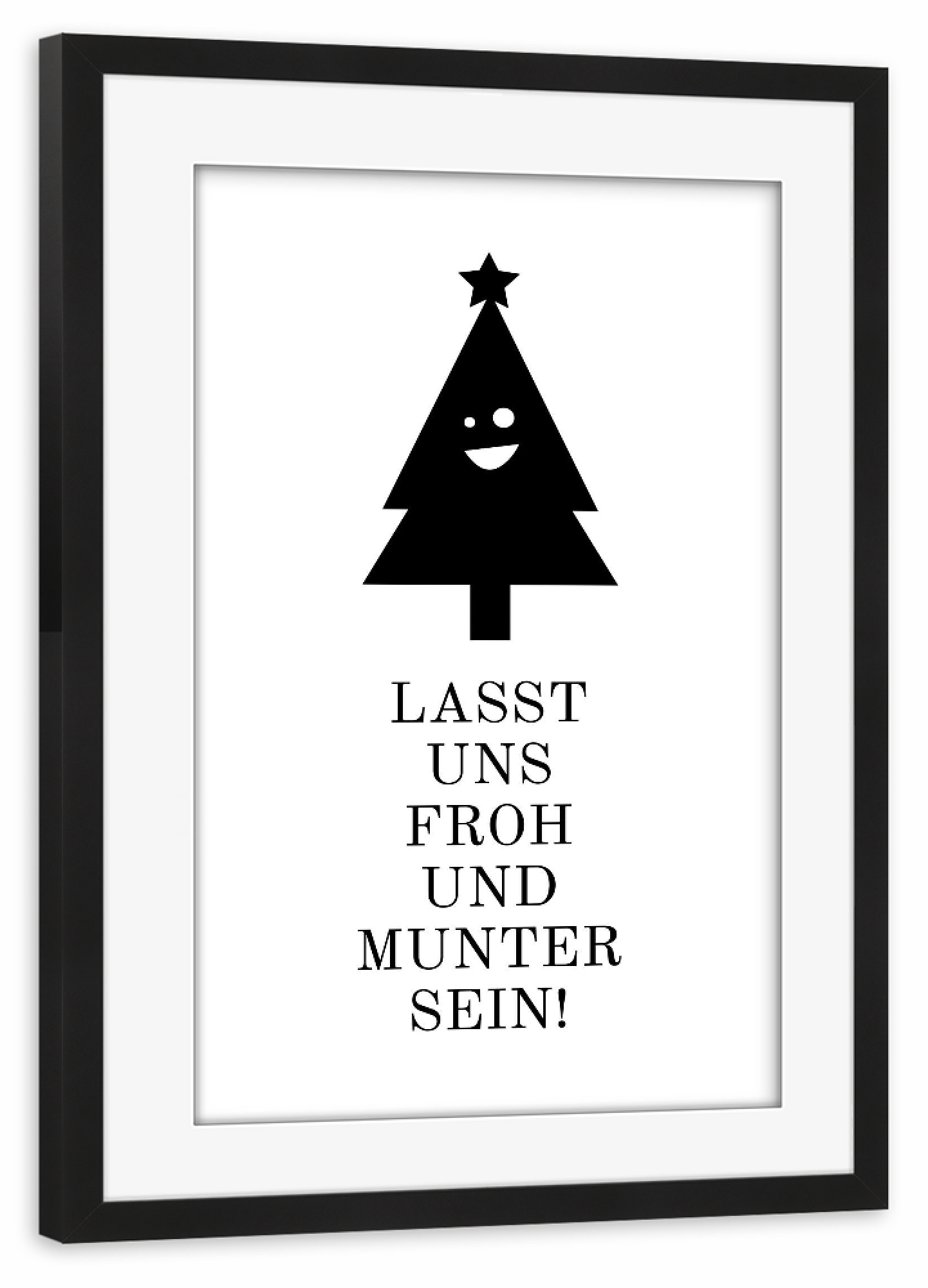 Poster mit Rahmen schwarz "Froh & munter" artboxONE - Schwarzweiß,Weihnachten