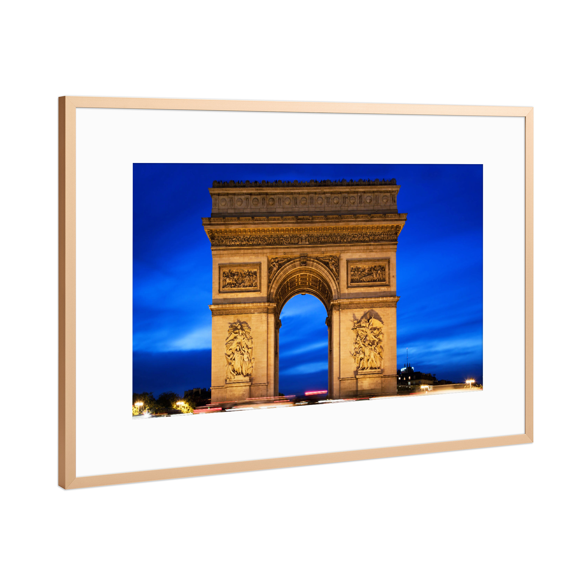 Poster mit Rahmen Kupfer "Arc de Triomphe at night, Paris, France" artboxONE - Städte / Paris