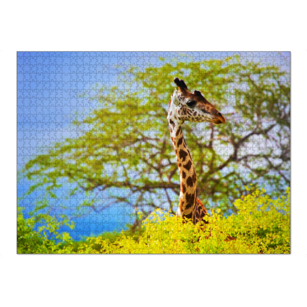 Puzzle Ravensburger "Giraffe in bush. Safari in Tsavo West, Kenya, Africa" artboxONE - Reise / Afrika - Afrika,Busch,Safari,Savanne,Kenia,Giraffe,Tier