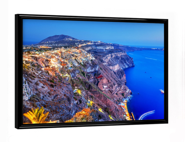 Poster mit schwarzem Rahmen "Fira, the capital of Santorini island, Greece at night" artboxONE - Reise