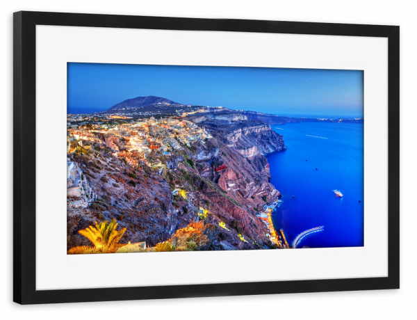 Poster mit Rahmen schwarz "Fira, the capital of Santorini island, Greece at night" artboxONE - Reise