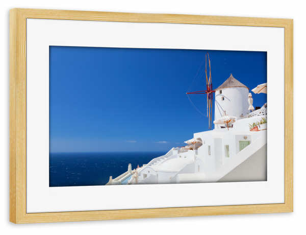 Poster mit Rahmen kiefer "Oia town on Santorini island, Greece. Famous windmills" artboxONE - Reise