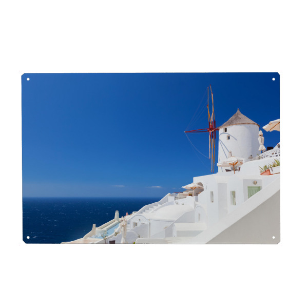 Metall Poster "Oia town on Santorini island, Greece. Famous windmills" artboxONE - Reise