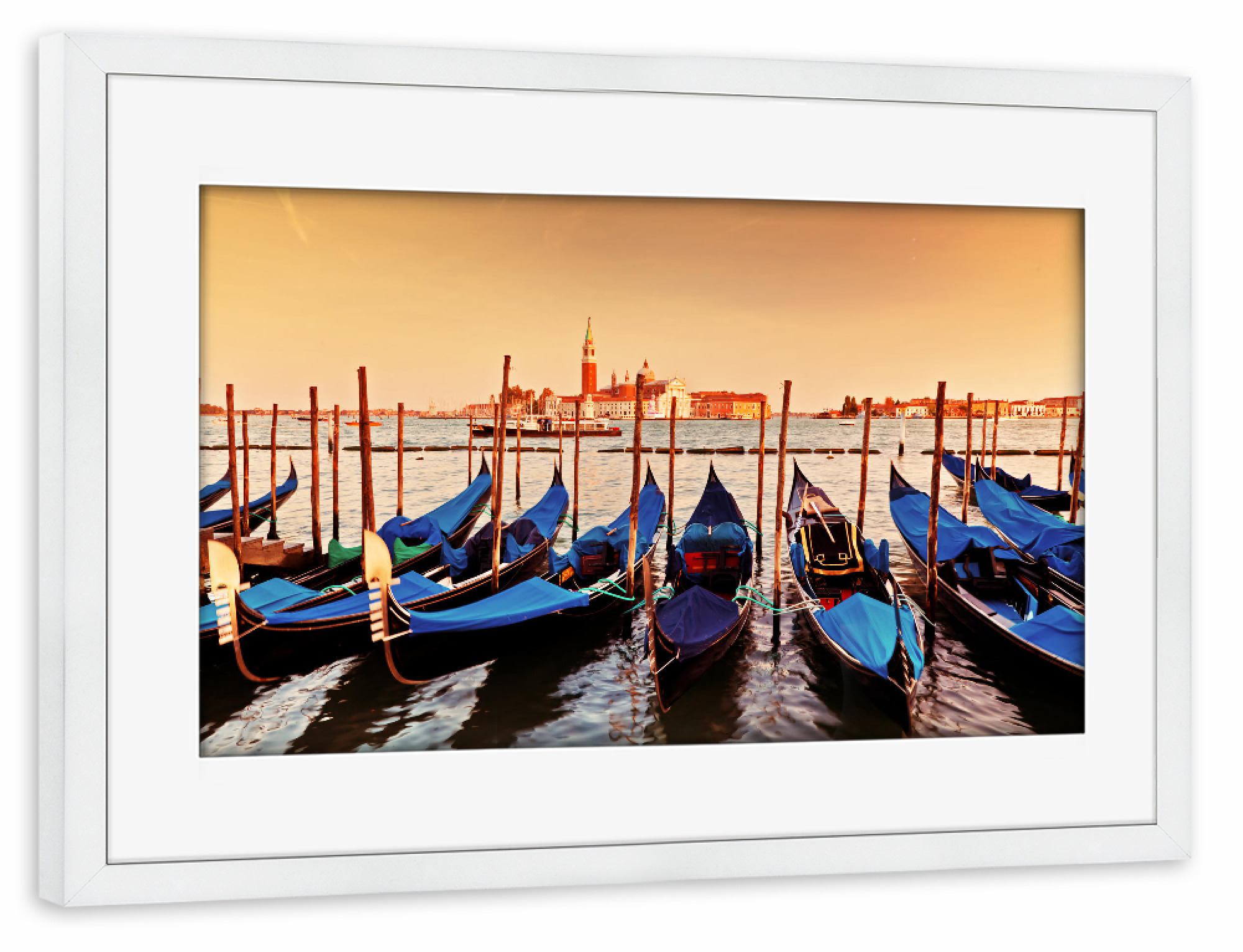 Poster mit Rahmen weiß "Venice, Italy. Gondolas on Grand Canal at sunset" artboxONE - Städte / Venedig