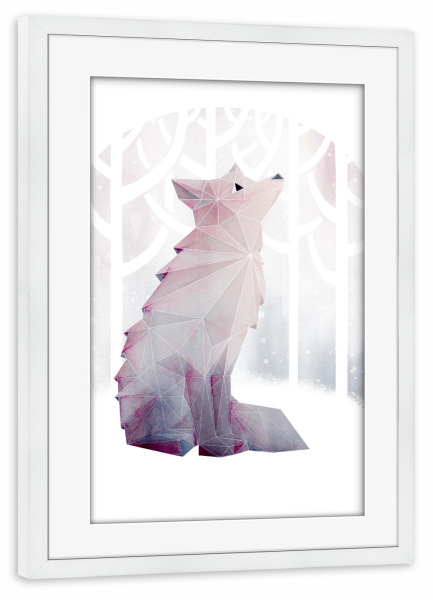 Poster mit Rahmen weiß "Fox in the Snow" artboxONE - Natur,Tiere,Geometrie