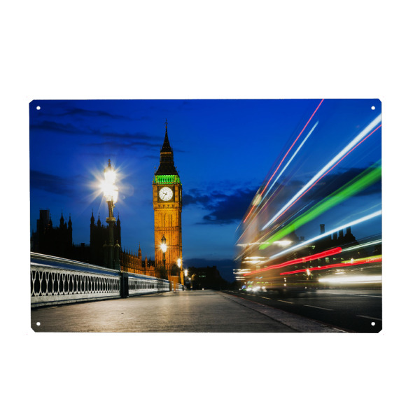 Holzbild "London, the UK. Red bus in motion and Big Ben at night" artboxONE - Städte / London