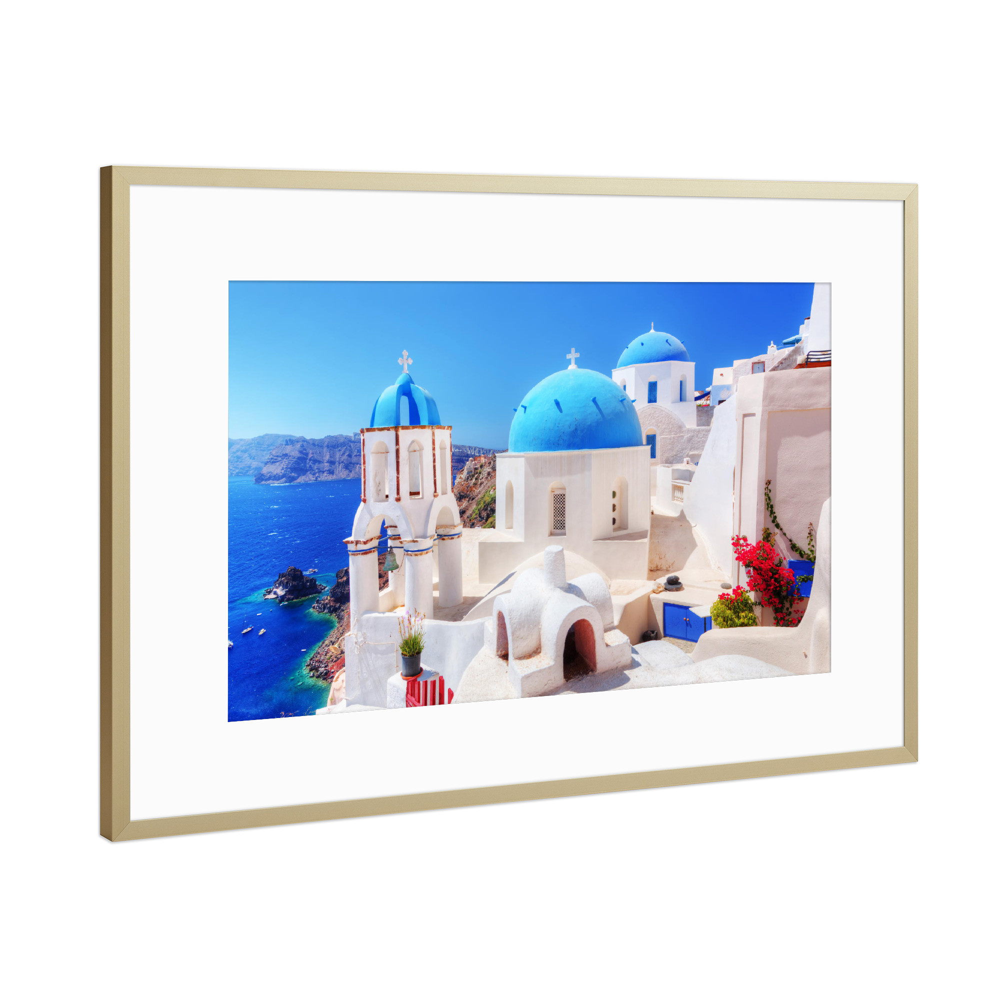 Poster mit Rahmen Gold "Oia town on Santorini island, Greece. Aegean sea" artboxONE - Reise