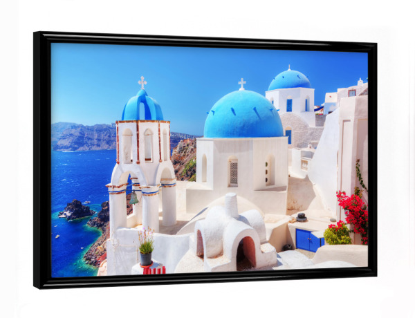 Poster mit schwarzem Rahmen "Oia town on Santorini island, Greece. Aegean sea" artboxONE - Reise