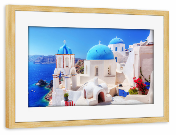 Poster mit Rahmen kiefer "Oia town on Santorini island, Greece. Aegean sea" artboxONE - Reise