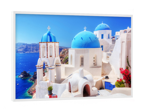Poster mit weißem Rahmen "Oia town on Santorini island, Greece. Aegean sea" artboxONE - Reise