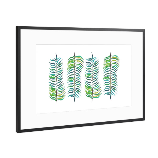 Poster mit Rahmen Schwarz (Metallic) "Pflanzen" artboxONE - Natur,Floral,Floral - Pflanze,Aquarell,Grün,Floral,Minimalistisch,Schlicht