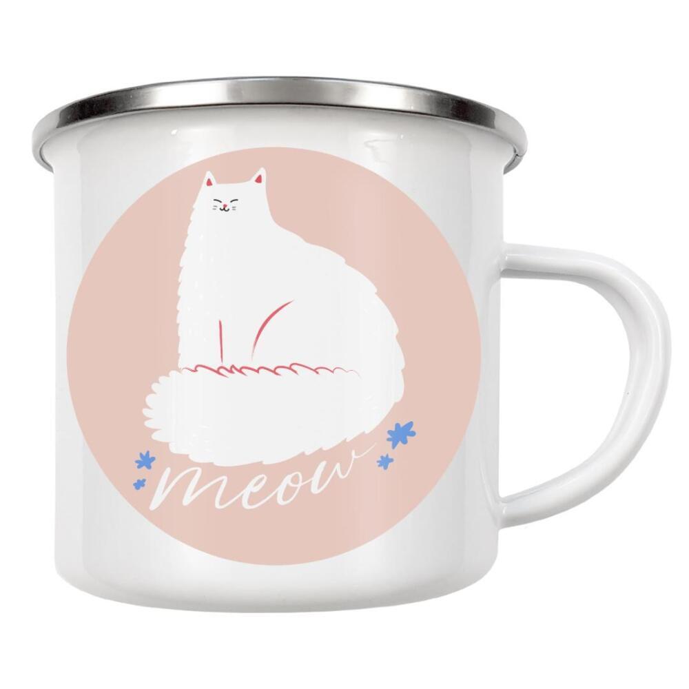Emaille Tasse "Weiße Katze Kunst" artboxONE - Tiere,Comic,Für Mama - Katze,Weiße katze,Lustig,Kinder,Kinderzimmer