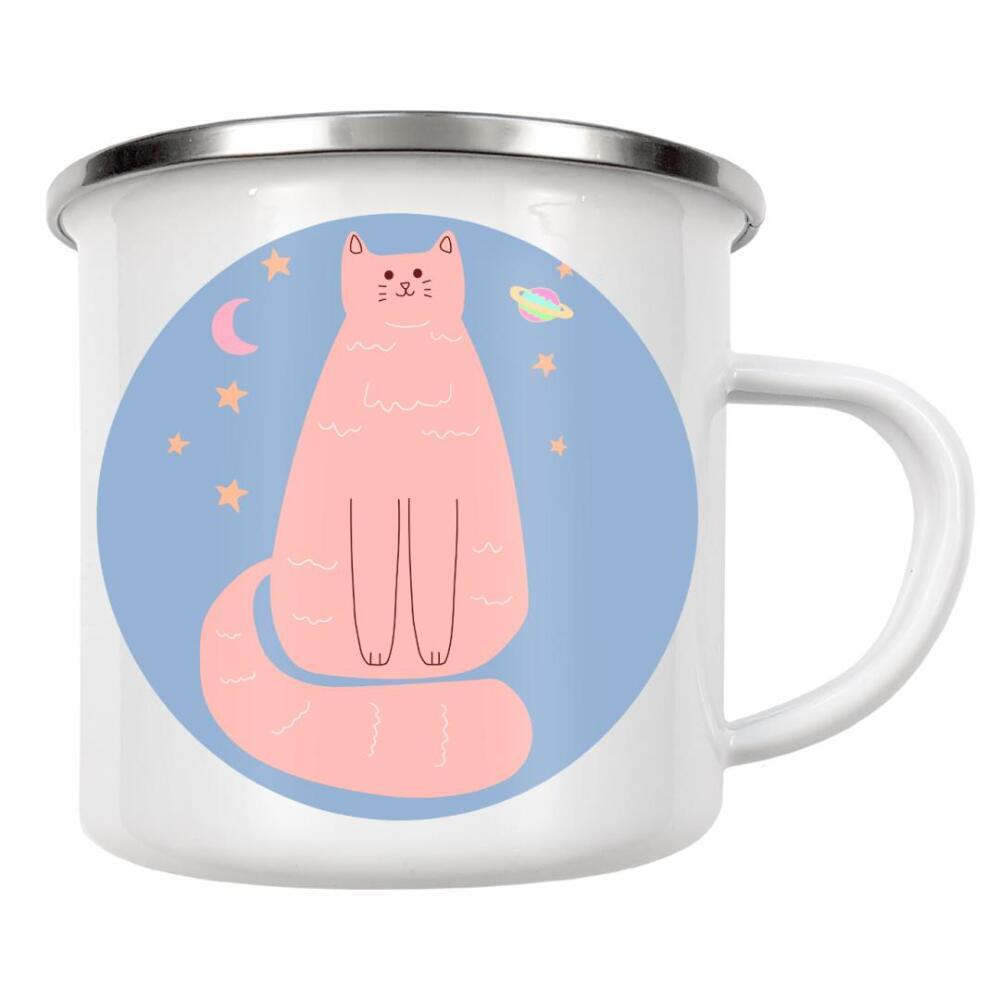 Emaille Tasse "Rosa Katzenkunst" artboxONE - Tiere,Comic,Für Mama - Abstrakte katze,Katzenliebhaber,Katze,Rosa,Kinder,Kinderzimmer