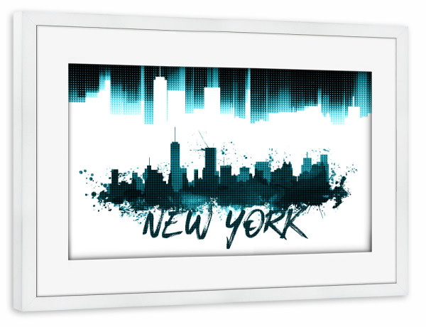 Poster mit Rahmen weiß "Graphic Art NYC Skyline | türkis" artboxONE - Städte / New York,Typografie,Reise,Abstrakt,Architektur,Geometrie,Reise / Länder