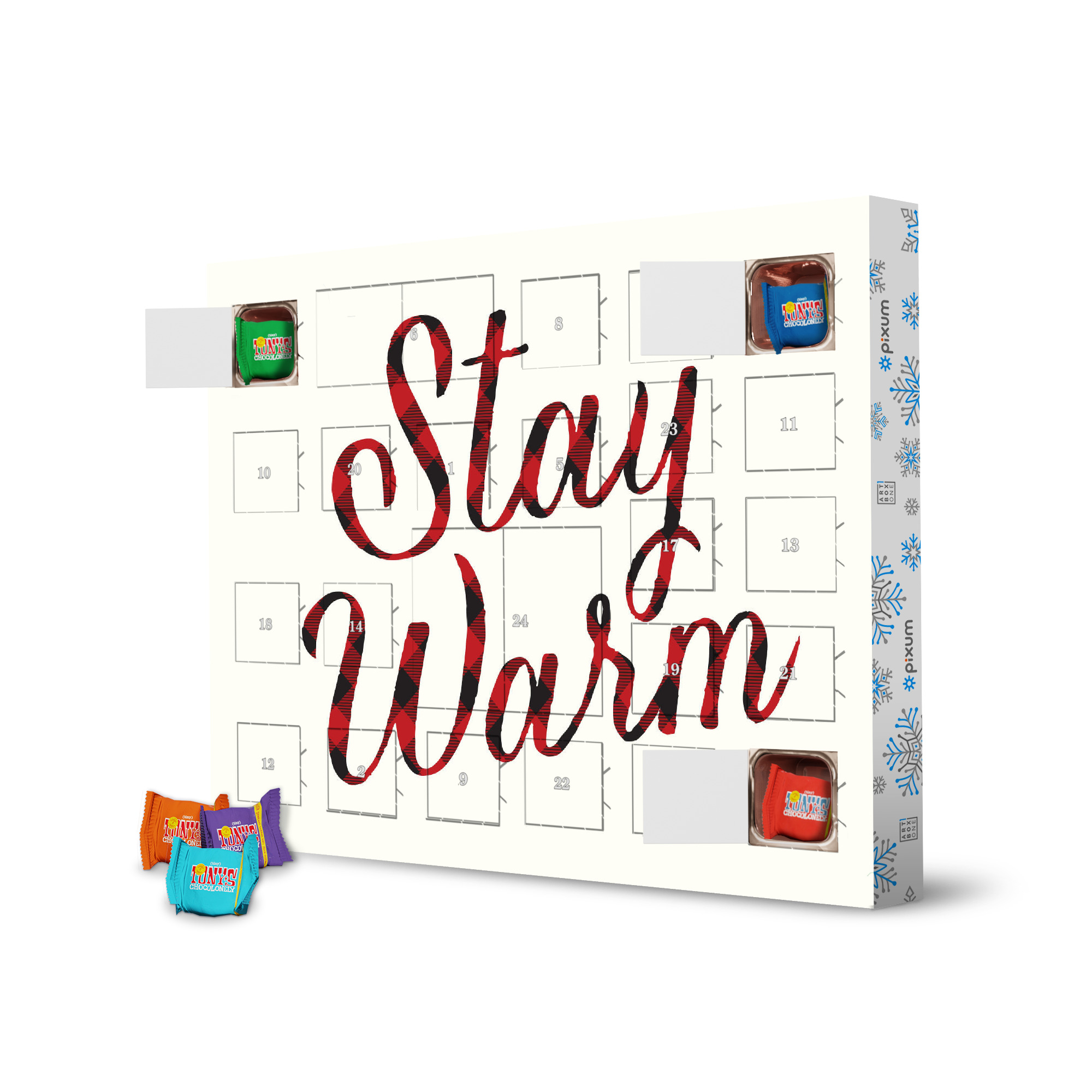Adventskalender mit Tony's Chocolonely Stay Warm artboxONE Adventskalender Typografie