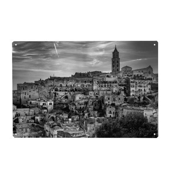 Metall Poster "Matera in Italy" artboxONE - Städte,Schwarzweiß,Architektur - Matera,Italy,Stadt - Blechschild