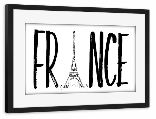 Poster mit Rahmen schwarz "FRANCE Typografie | Panorama" artboxONE - Städte,Typografie,Reise,Schwarzweiß,Fashion,Reise / Länder
