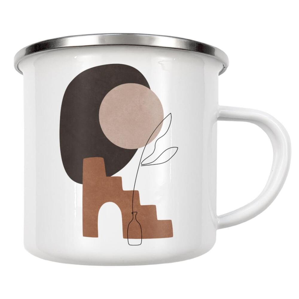 Emaille Tasse "Mondschein-Terrasse" artboxONE - Reise,Abstrakt,Geometrie - Terrakotta,Villa,Mond,Sonne,Treppe,Modern,Retro,Abstrakt,Formen,Geometrie
