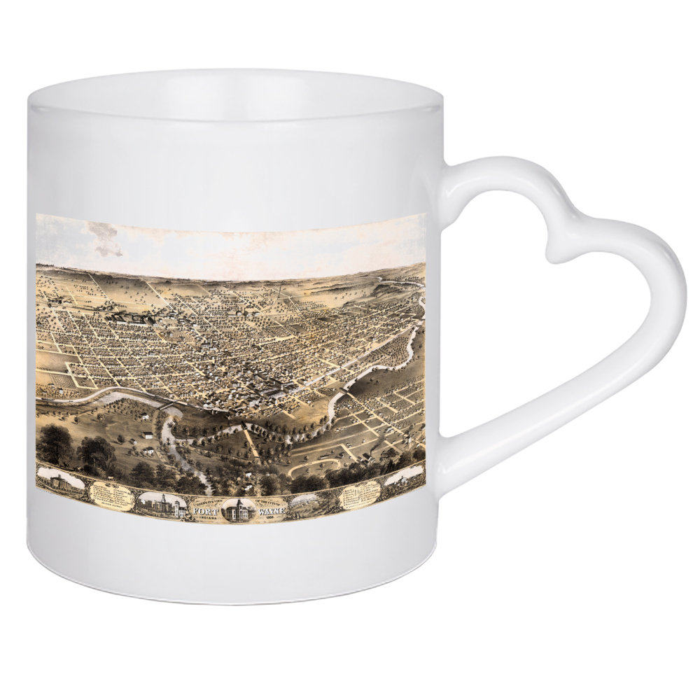 Herztasse "Fort Wayne - Indiana" artboxONE - Kartografie - Karte,Flach,Stadt,Alte,Retro,Abbildung,Reise,Souvenir