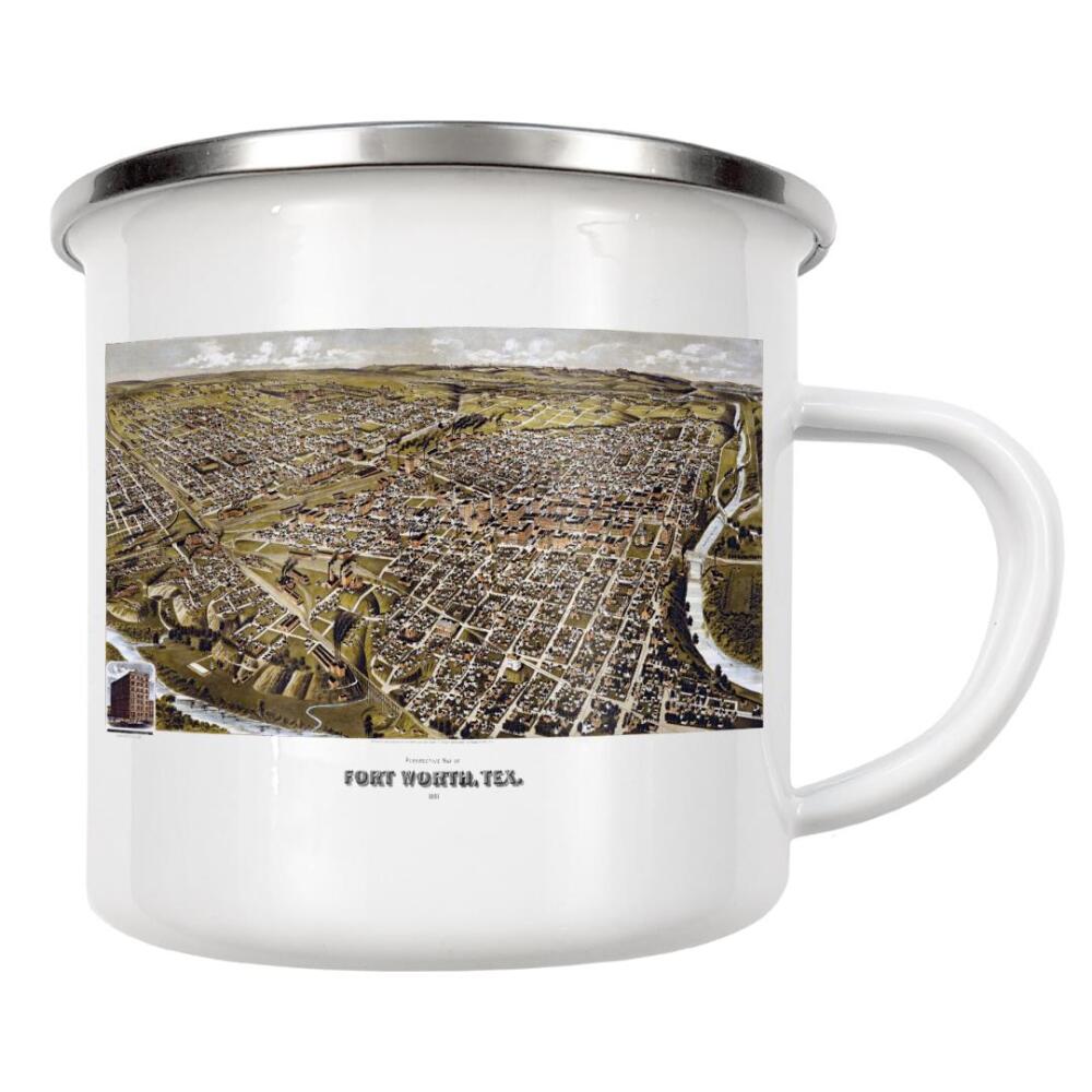 Emaille Tasse "Karte - Fort Worth" artboxONE - Kartografie - Karte,Flach,Jahrgang,Stadt,Alte,Retro,Abbildung,Reise