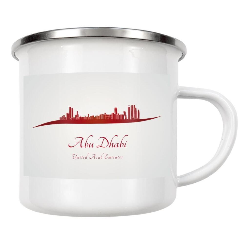 Emaille Tasse "Abu Dhabi-Skyline in Rot" artboxONE - Städte - Skyline,Stadt,Denkmäler,Metropole,Reise,Tourismus,Geschenk,Souvenir,Rot,Abu dhabi