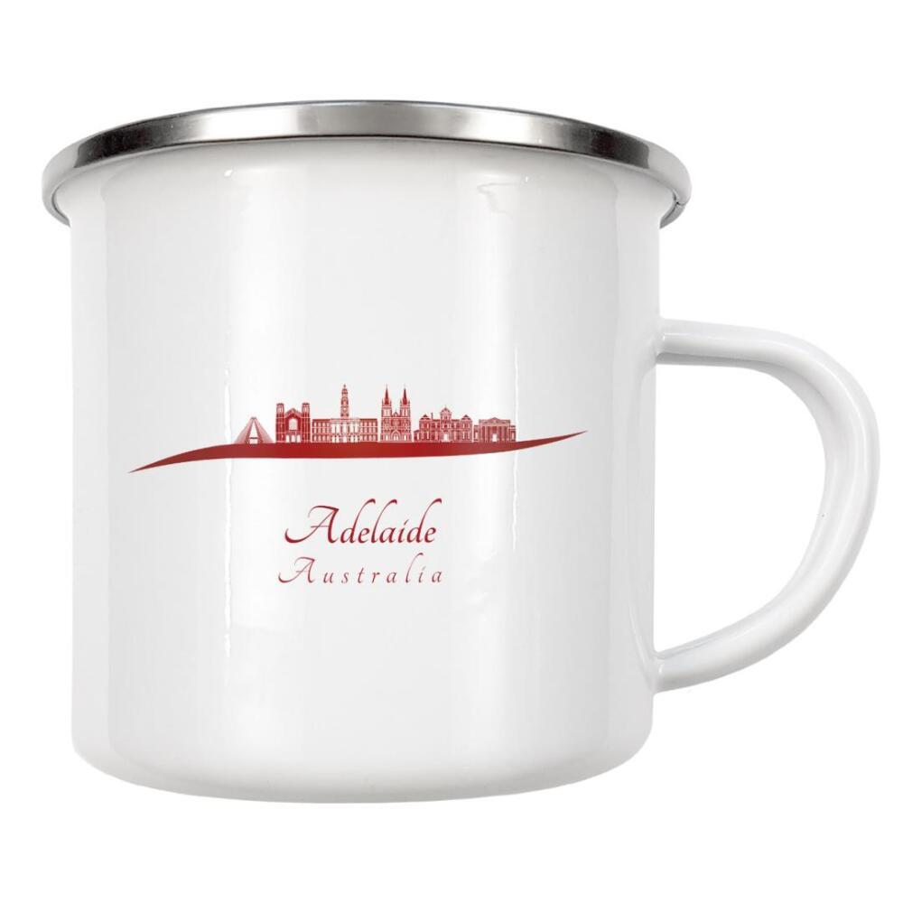 Emaille Tasse "Skyline von Adelaide v2 in Rot" artboxONE - Städte