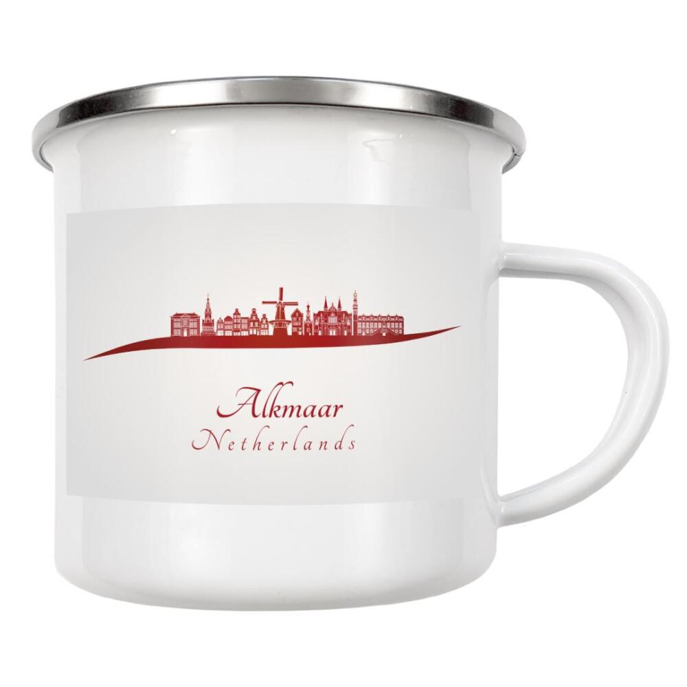 Emaille Tasse "Alkmaar-Skyline in Rot" artboxONE - Städte - Skyline,Stadt,Denkmäler,Metropole,Reise,Tourismus,Geschenk,Souvenir,Rot,Alkmaar