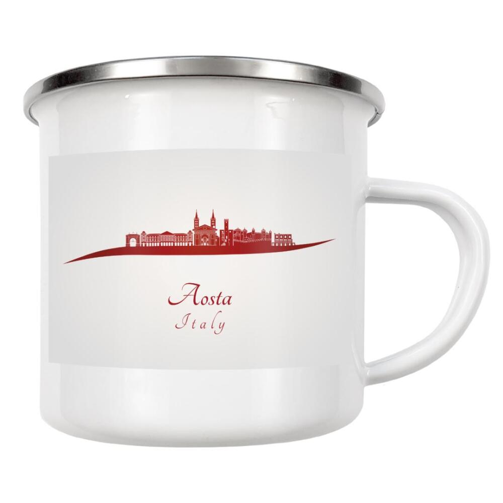 Emaille Tasse "Aosta-Skyline in Rot" artboxONE - Städte - Skyline,Stadt,Denkmäler,Metropole,Reise,Tourismus,Geschenk,Rot,Aosta