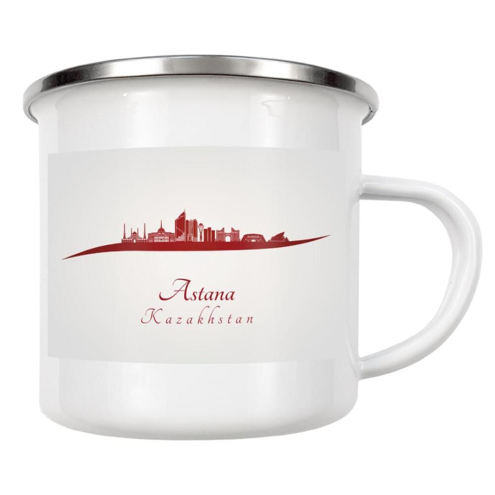 Emaille Tasse "Astana-Skyline in Rot" artboxONE - Städte - Skyline,Stadt,Denkmäler,Metropole,Reise,Tourismus,Geschenk,Souvenir,Rot,Astana