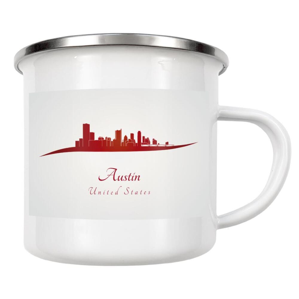 Emaille Tasse "Austin-Skyline im Rot" artboxONE - Städte - Skyline,Stadt,Denkmäler,Metropole,Reise,Tourismus,Geschenk,Souvenir,Rot,Austin