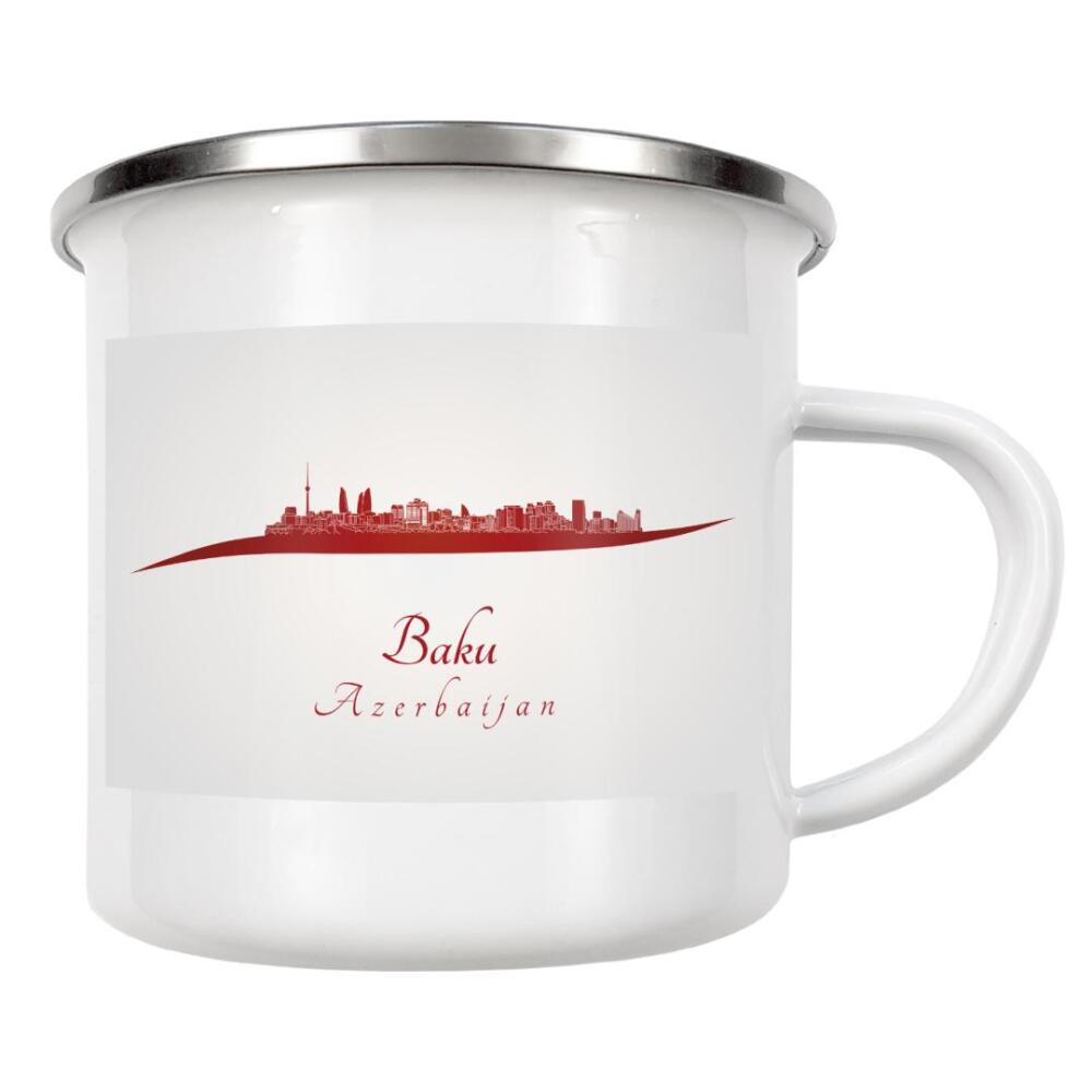 Emaille Tasse "Baku-Skyline in Rot" artboxONE - Städte - Skyline,Stadt,Denkmäler,Metropole,Reise,Tourismus,Geschenk,Rot