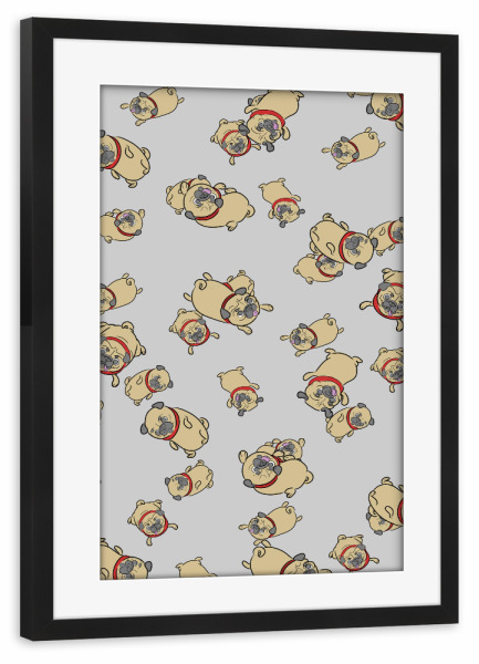 Poster mit Rahmen schwarz "Möpse" artboxONE - Für Kinder,Tiere - Mops,Muster,Hund,Tiere,Puglove,Pugs,Hunde,Haustier