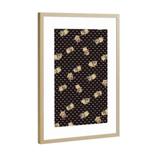 Poster mit Rahmen Gold "Möpse Muster" artboxONE - Für Kinder,Tiere - Mops,Muster,Hund,Tiere,Puglove,Pugs,Hunde,Haustier,Punkte,Rockabilly,Polkadots