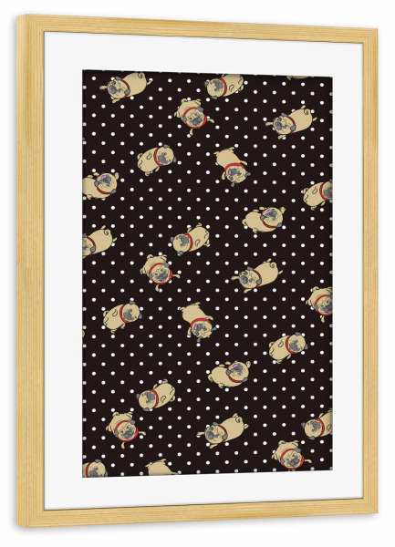 Poster mit Rahmen kiefer "Möpse Muster" artboxONE - Für Kinder,Tiere - Mops,Muster,Hund,Tiere,Puglove,Pugs,Hunde,Haustier,Punkte,Rockabilly,Polkadots