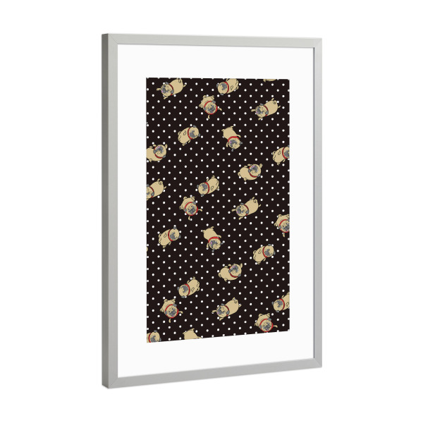 Poster mit Rahmen Silber "Möpse Muster" artboxONE - Für Kinder,Tiere - Mops,Muster,Hund,Tiere,Puglove,Pugs,Hunde,Haustier,Punkte,Rockabilly,Polkadots