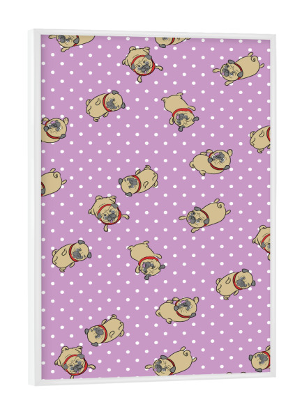 Poster mit weißem Rahmen "Möpse im rosa Traumland" artboxONE - Tiere - Mops,Muster,Hund,Tiere,Puglove,Pugs,Hunde,Haustier,Punkte,Rockabilly,Polkadots