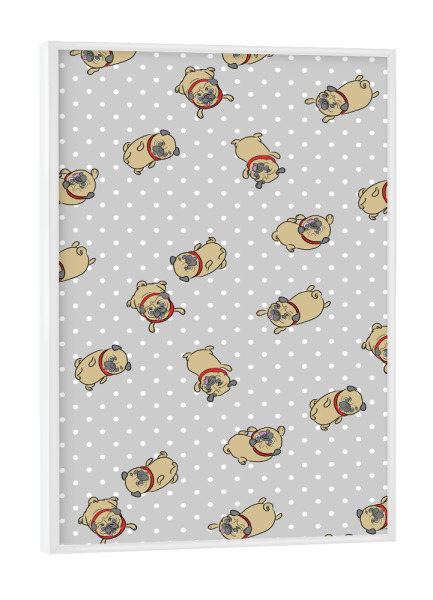 Poster mit weißem Rahmen "Möpse in Grau" artboxONE - Tiere - Mops,Muster,Hund,Tiere,Puglove,Pugs,Hunde,Haustier,Punkte,Rockabilly,Polkadots