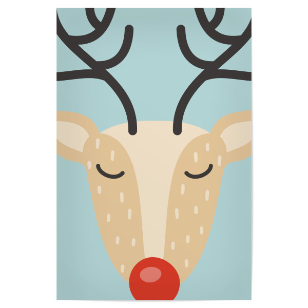 Poster 30x20 cm "Oh Rudi" artboxONE - Für Kinder,Tiere,Weihnachten - Elch,Geweih,Rentiere,Hirsch,Winter,Rote nase