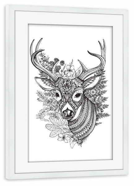 Poster mit Rahmen weiß "Winter Hirsch" artboxONE - Für Kinder,Tiere,Weihnachten