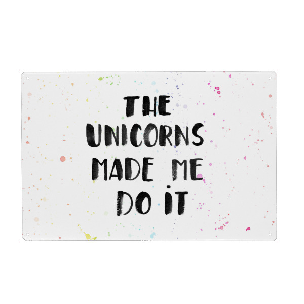 Metall Poster "The Unicorns" artboxONE - Typografie,Schwarzweiß - Handaufbau,Einhorn,Einhorn - Blechschild