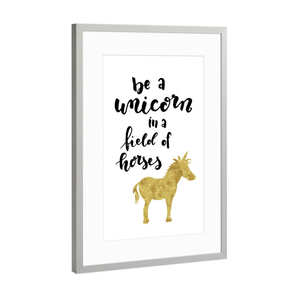 Poster mit Rahmen Silber "Field of horses" artboxONE - Typografie,Schwarzweiß - Handaufbau,Einhorn,Einhorn