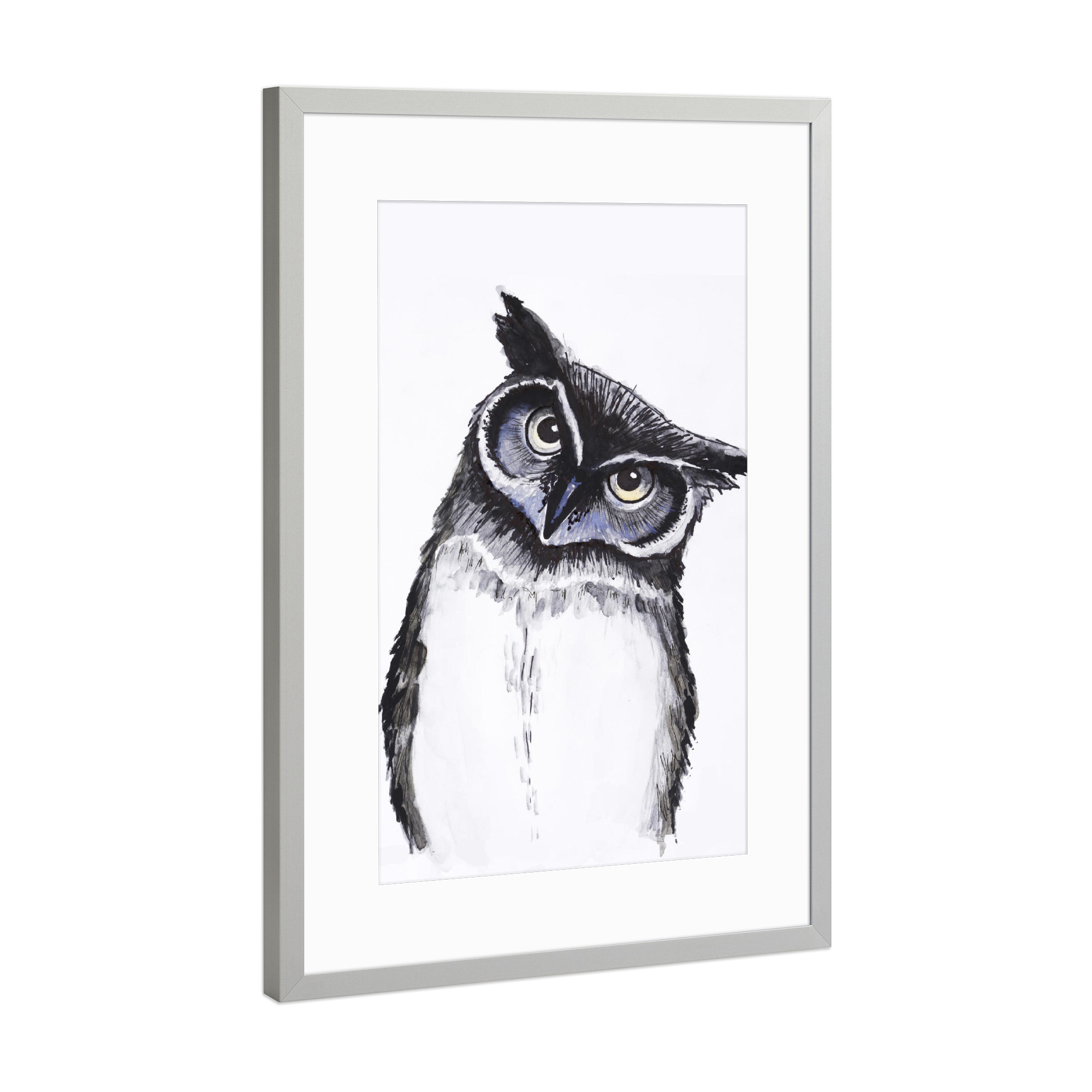 Poster mit Rahmen Silber "Eule Aquarell" artboxONE - Natur,Tiere,Schwarzweiß