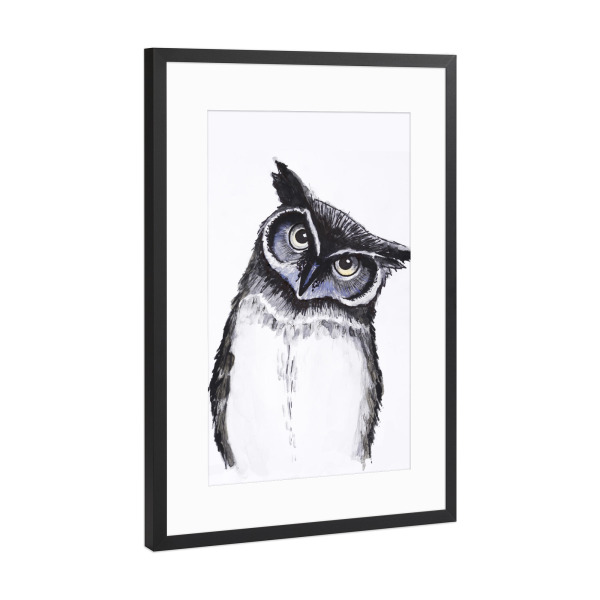 Poster mit Rahmen Schwarz (Metallic) "Eule Aquarell" artboxONE - Natur,Tiere,Schwarzweiß