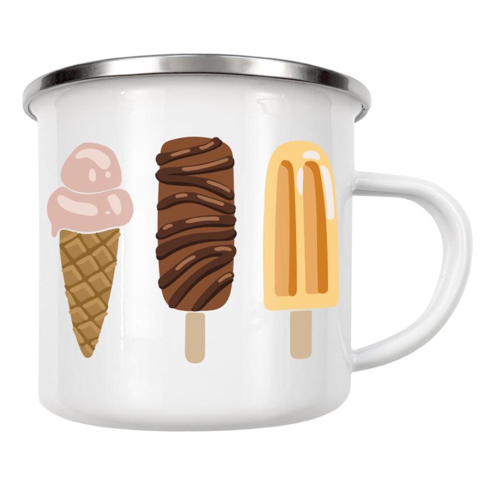 Emaille Tasse "Eisdessert im Sommer" artboxONE - Essen & Trinken - Eis,Dessert,Süß,Sommer,Kunst,Essen,Trinken,Farbig,Drucken,Bedruckbar