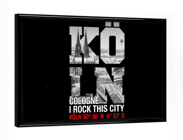 Poster mit schwarzem Rahmen "I ROCK KÖLN" artboxONE - Städte / Köln,Schwarzweiß - Köln,Kölner dom,Skyline,Colonia,Cologne,I rock