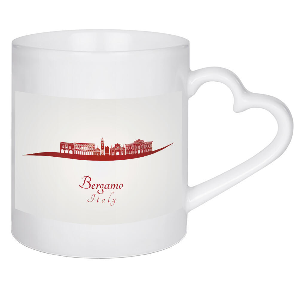 Herztasse "Bergamo-Skyline in Rot" artboxONE - Städte,Architektur - Skyline,Stadt,Denkmäler,Metropole,Reise,Tourismus,Geschenk,Souvenir,Rot,Bergamo